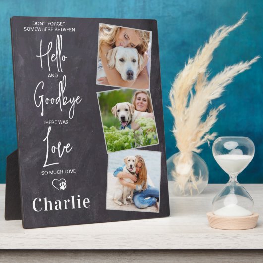 お気に入りのHELLOカスタマイズ 3フォトペットドッグ記念碑 フォトプラーク (側面)