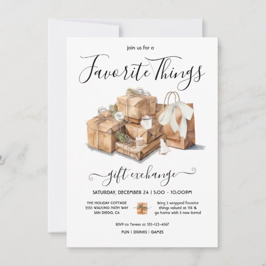お気に入りのThingsクリスマス休暇のギフト交換 招待状 (正面)