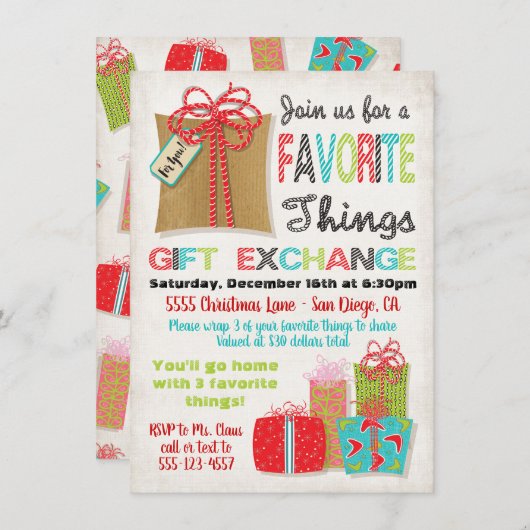 お気に入りのThings Christmas Gift Exchange 招待状 (正面/裏面)