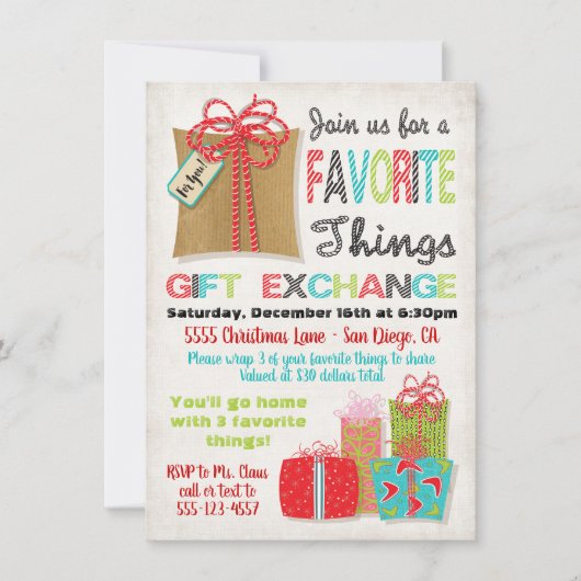 お気に入りのThings Christmas Gift Exchange 招待状 (正面)