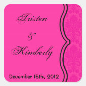 お気に入りステッカーホットピンクブラックダマスクレースプリント スクエアシール (正面)