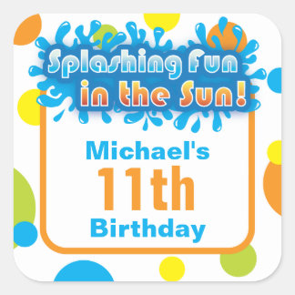 お気に入りステッカー – 太陽の中で楽しいスプラッシング スクエアシール