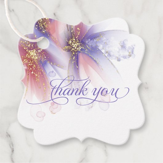 お気に入りタグ ローズピンク アブストラクト フラワーデザイン フェイバータグ (正面)