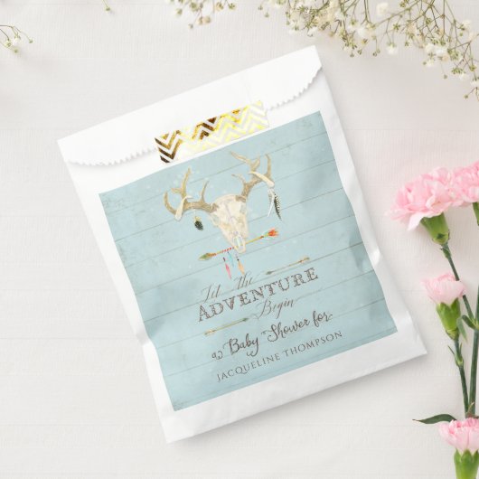 お気に入りバッグ男の赤ちゃんシャワーBOHO鹿〔雄ジカの〕枝角矢印 フェイバーバッグ (封をした状態)