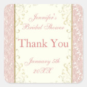 お気に入り招待状シールピンクレース、アイボリーブライダル スクエアシール (正面)