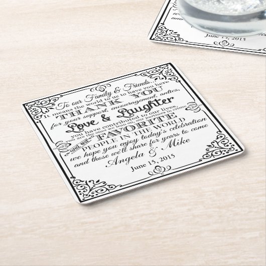 お気パーソナライズされたに入り結婚のコースター スクエアペーパーコースター (アングル)