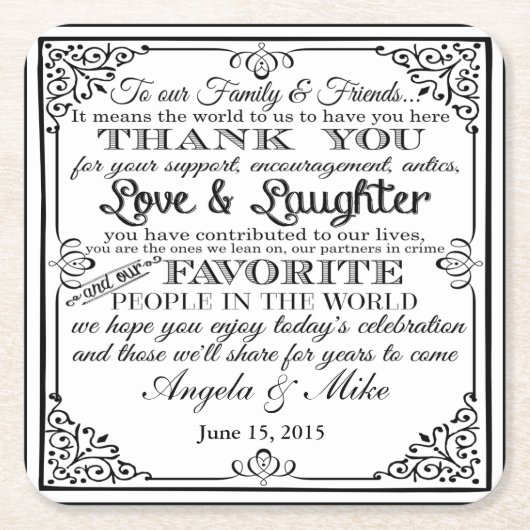 お気パーソナライズされたに入り結婚のコースター スクエアペーパーコースター (正面)