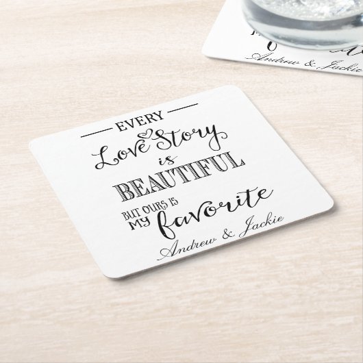 お気パーソナライズされたに入り結婚のコースター スクエアペーパーコースター (アングル)