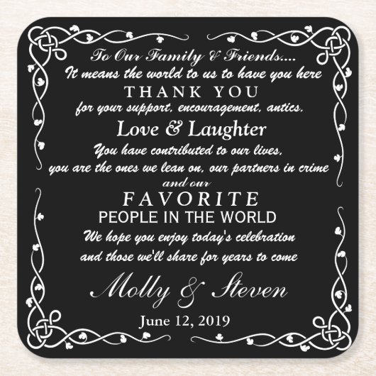 お気パーソナライズされたに入り結婚のコースター スクエアペーパーコースター (正面)