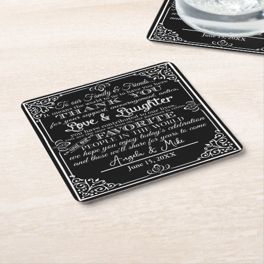お気パーソナライズされたに入り結婚のコースター スクエアペーパーコースター (アングル)