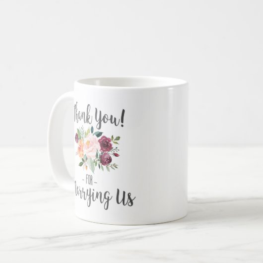 お気結婚の利いた贈り物-私どもと結婚してありがとう コーヒーマグカップ (正面左)