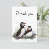 お水の色のパフィンの鳥の内側に空白のありがとう サンキューカード (スタンド正面)