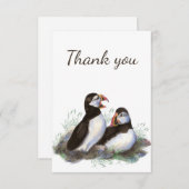 お水の色のパフィンの鳥の内側に空白のありがとう サンキューカード (正面/裏面)