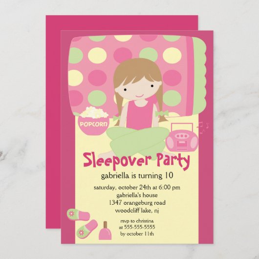 お泊まりの誕生日パーティーの招待 招待状 (正面/裏面)