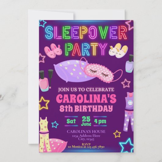 お泊まりパーティーの招待状 招待状 (正面)