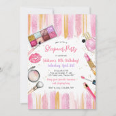 お泊まりパーティー ガールスパ ピンク 誕生日 招待状 (正面)