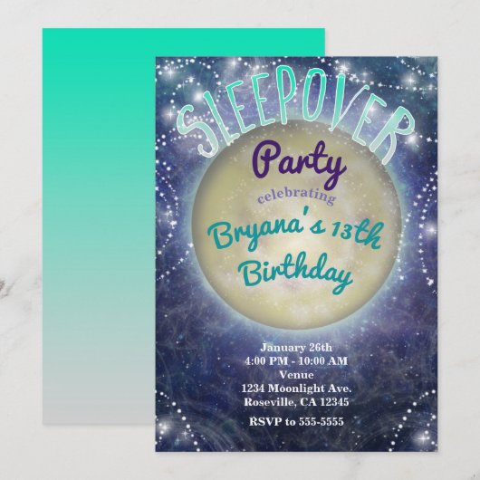 お泊まりパーティー 月夜の空 招待状 (正面/裏面)