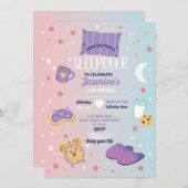 お泊まりパーティー 誕生日 夢のかわいい女の子 ピンク 招待状 (正面/裏面)