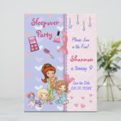 お泊まり会の友達のためのスリープオーバー誕生日パーティー 招待状 (スタンド正面)