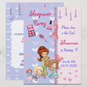 お泊まり会の友達のためのスリープオーバー誕生日パーティー 招待状 (正面/裏面)