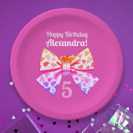 お洒落おもしろいガーリーピカラフルックボウ水色 ペーパープレート