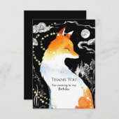 お洒落おもしろいキツネ誕生日 サンキューカード (正面/裏面)