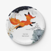 お洒落おもしろいキツネ誕生日 ペーパープレート (正面)