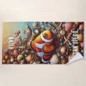 お洒落おもしろいスカラフルタンパンクピエロ魚 ビーチタオル (正面)