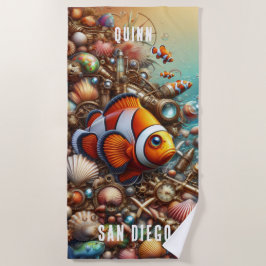 お洒落おもしろいスカラフルタンパンクピエロ魚 ビーチタオル