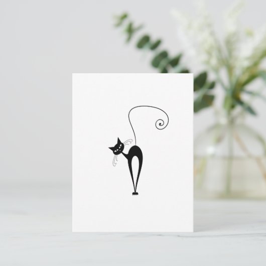 お洒落おもしろいトレンディー黒猫の背景を選択 ポストカード (スタンド正面)