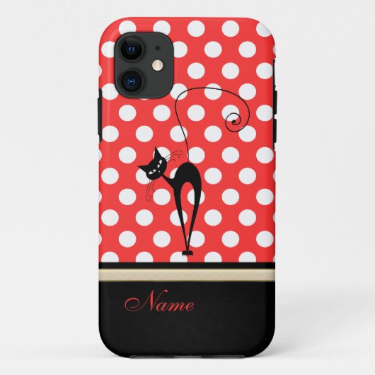 お洒落おもしろいトレンディー黒猫水玉模様 Case-Mate iPhoneケース (裏面)