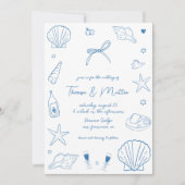 お洒落おもしろいハンドドロッ航海のド海結婚岸 招待状 (正面)