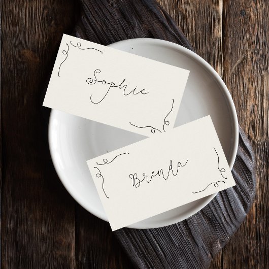 お洒落おもしろいハンドドローフランスのドのフラ結婚ット名 プレイスカード