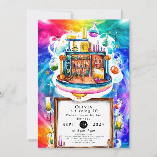 お洒落おもしろい化学誕生日 招待状 (正面)