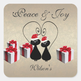 お洒落おもしろい猫カップルパーソナライズされた スクエアシール