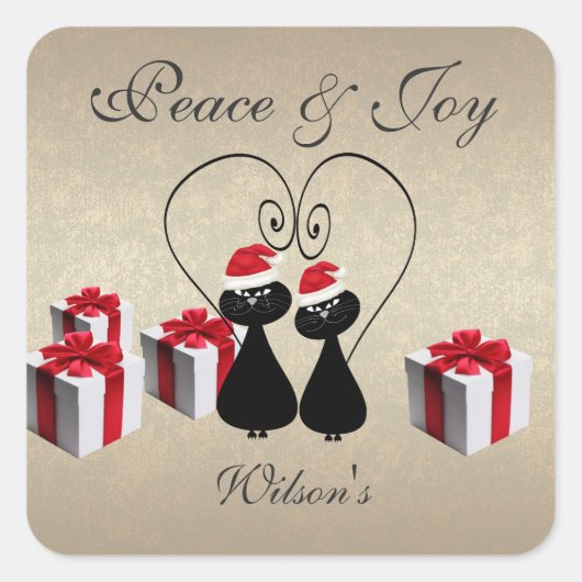 お洒落おもしろい猫カップルパーソナライズされた スクエアシール (正面)