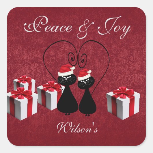 お洒落おもしろい猫カップルパーソナライズされた スクエアシール (正面)