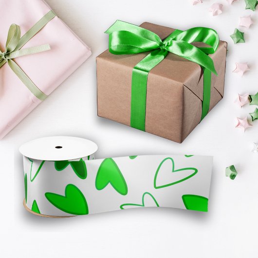 お洒落おもしろい緑ハートパターン サテンリボン