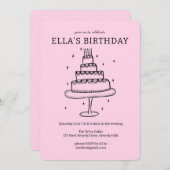 お洒落お誕生日ケーキドードルカイカスタムーパーティー 招待状 (正面/裏面)