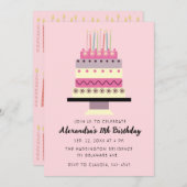 お洒落お誕生日ケーキレトロガーリーピンク 招待状 (正面/裏面)