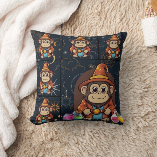 お洒落かわいいウィザードモンキープリント クッション (ブランケット)