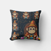 お洒落かわいいウィザードモンキープリント クッション (正面)