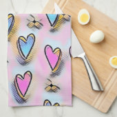 お洒落かわいいハートカラフルスケッチ キッチンタオル (四つ折り)