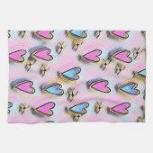 お洒落かわいいハートカラフルスケッチ キッチンタオル (横)