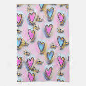 お洒落かわいいハートカラフルスケッチ キッチンタオル (縦)