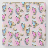 お洒落かわいいハートカラフルスケッチ ストーンコースター (正面)