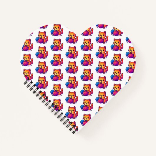 お洒落かわいい猫編み物シーン特大 ノートブック (正面)