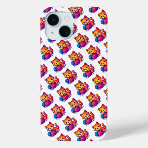 お洒落かわいい猫編み物シーン特大 iPhone 15ケース
