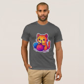 お洒落かわいい猫編み物シーン特大 Tシャツ (正面フル)