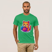 お洒落かわいい猫編み物シーン特大 Tシャツ (正面フル)